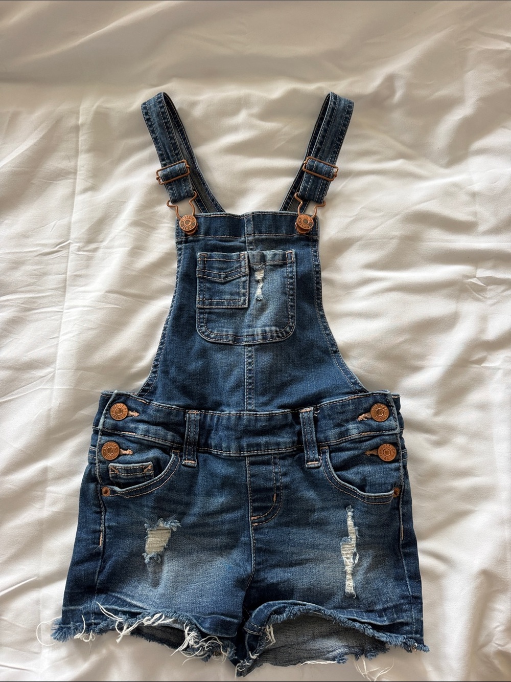Justice Dark Blue Denim Distressed Short Overalls